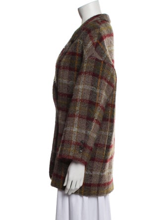 Lardini Wool Plaid Print Coat