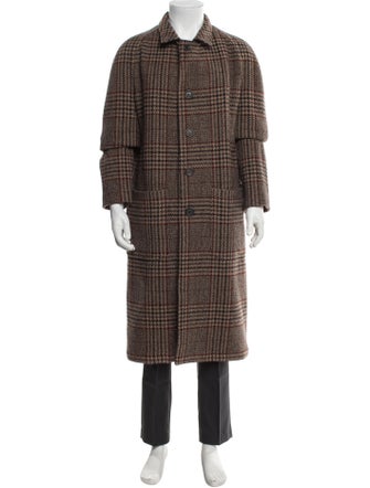Lardini Wool Houndstooth Print Trench Coat