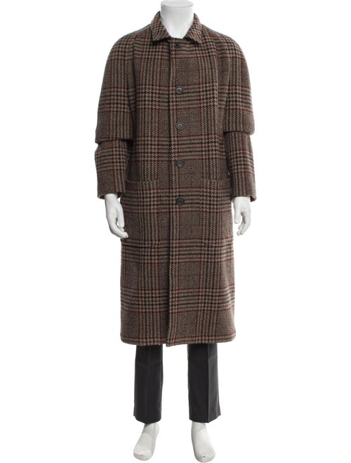 Lardini Wool Houndstooth Print Trench Coat