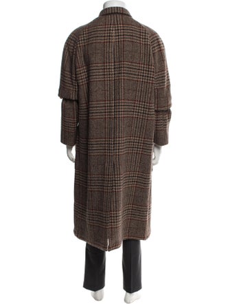 Lardini Wool Houndstooth Print Trench Coat