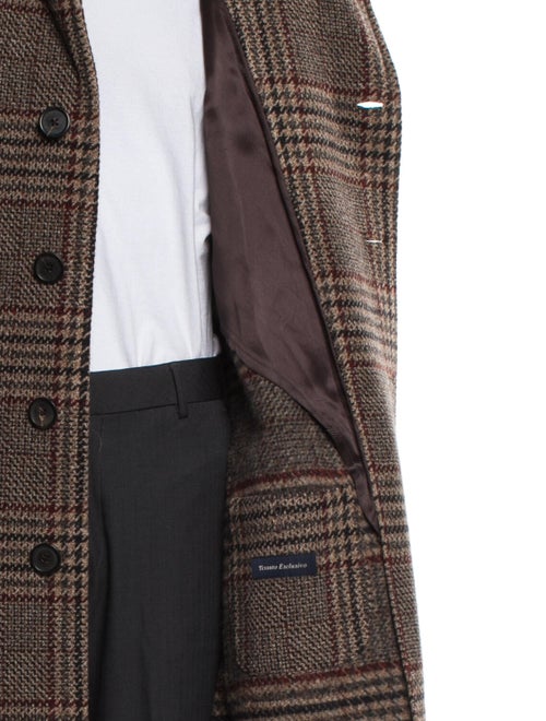 Lardini Wool Houndstooth Print Trench Coat