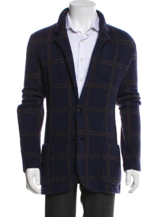 Lardini Wool Plaid Print Peacoat