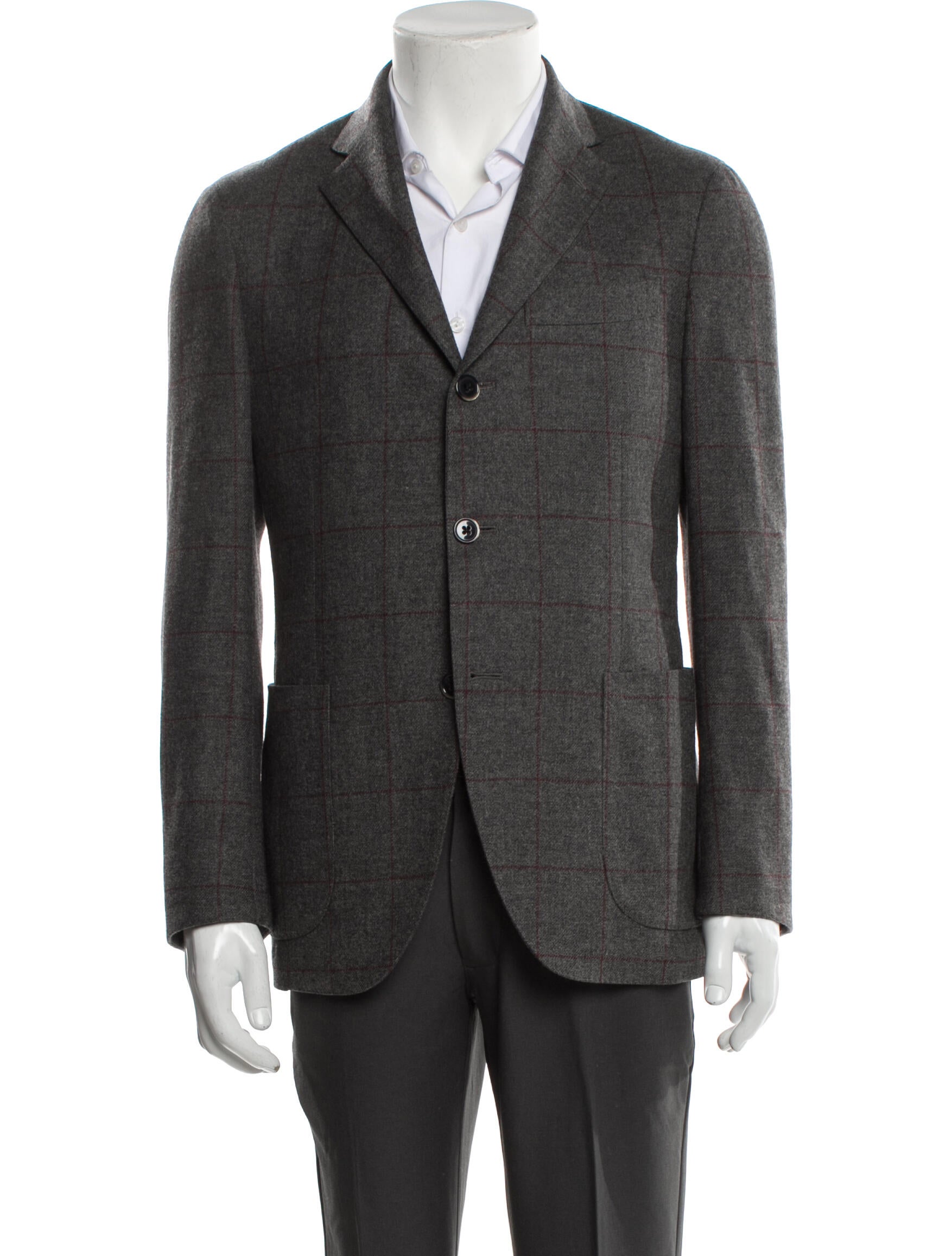 Lardini Wool Plaid Print Blazer