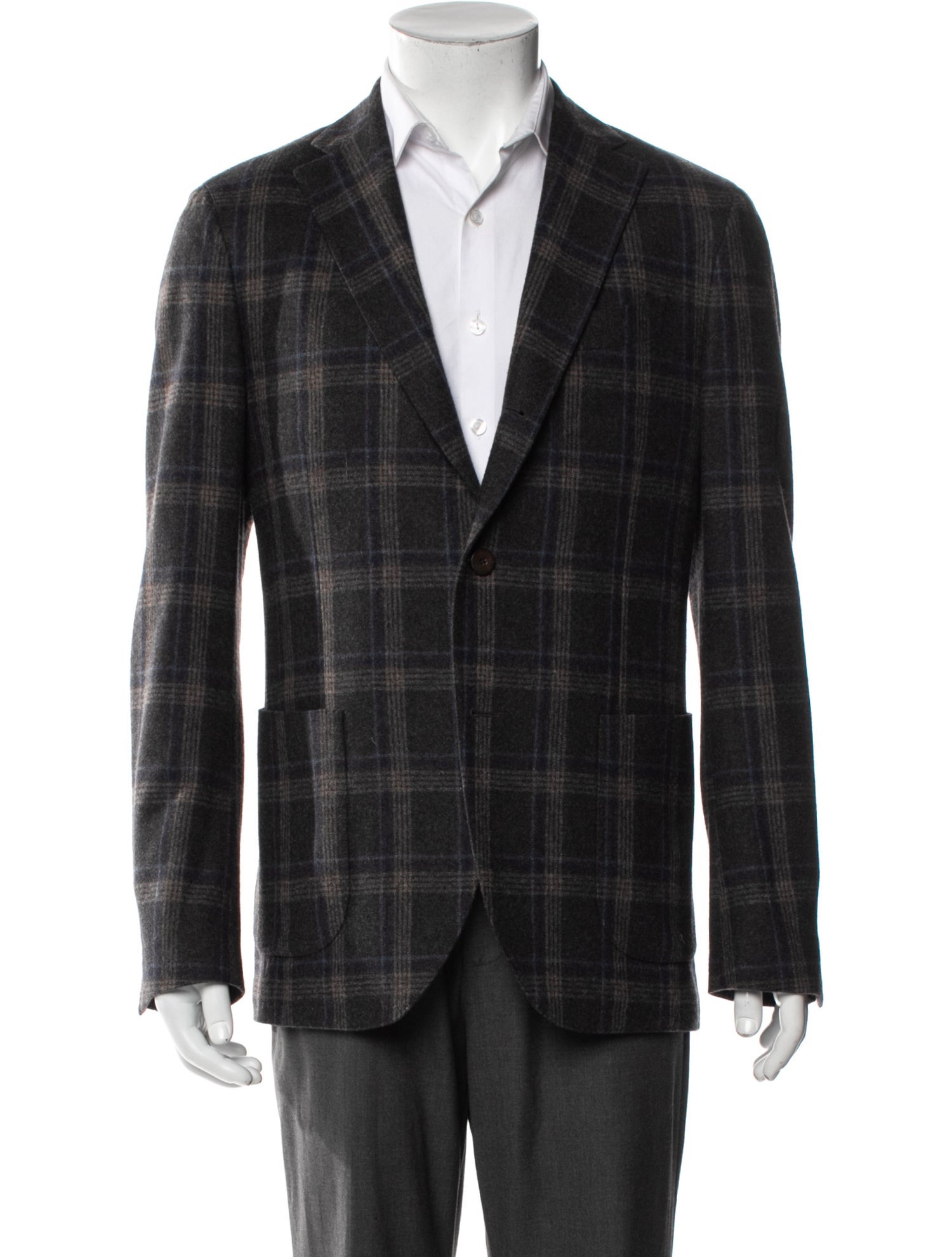 Lardini Wool Plaid Print Blazer