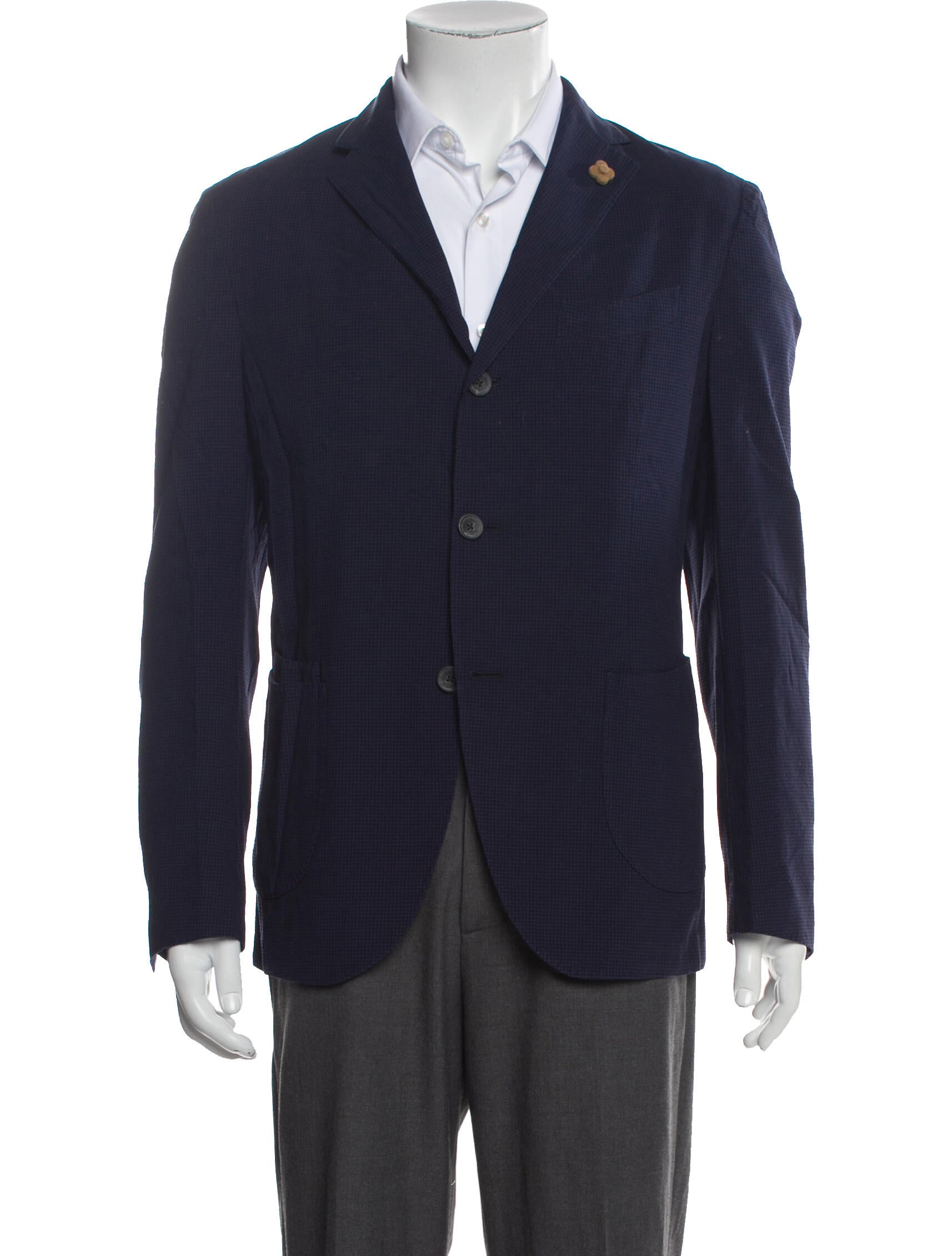 Lardini Wool Plaid Print Peacoat