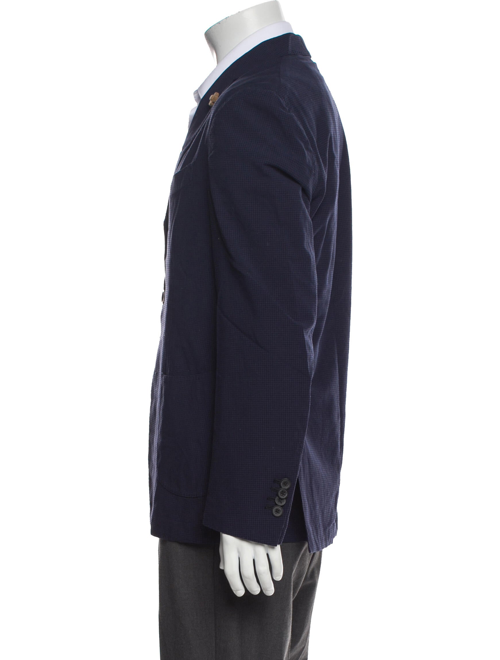 Lardini Wool Plaid Print Peacoat