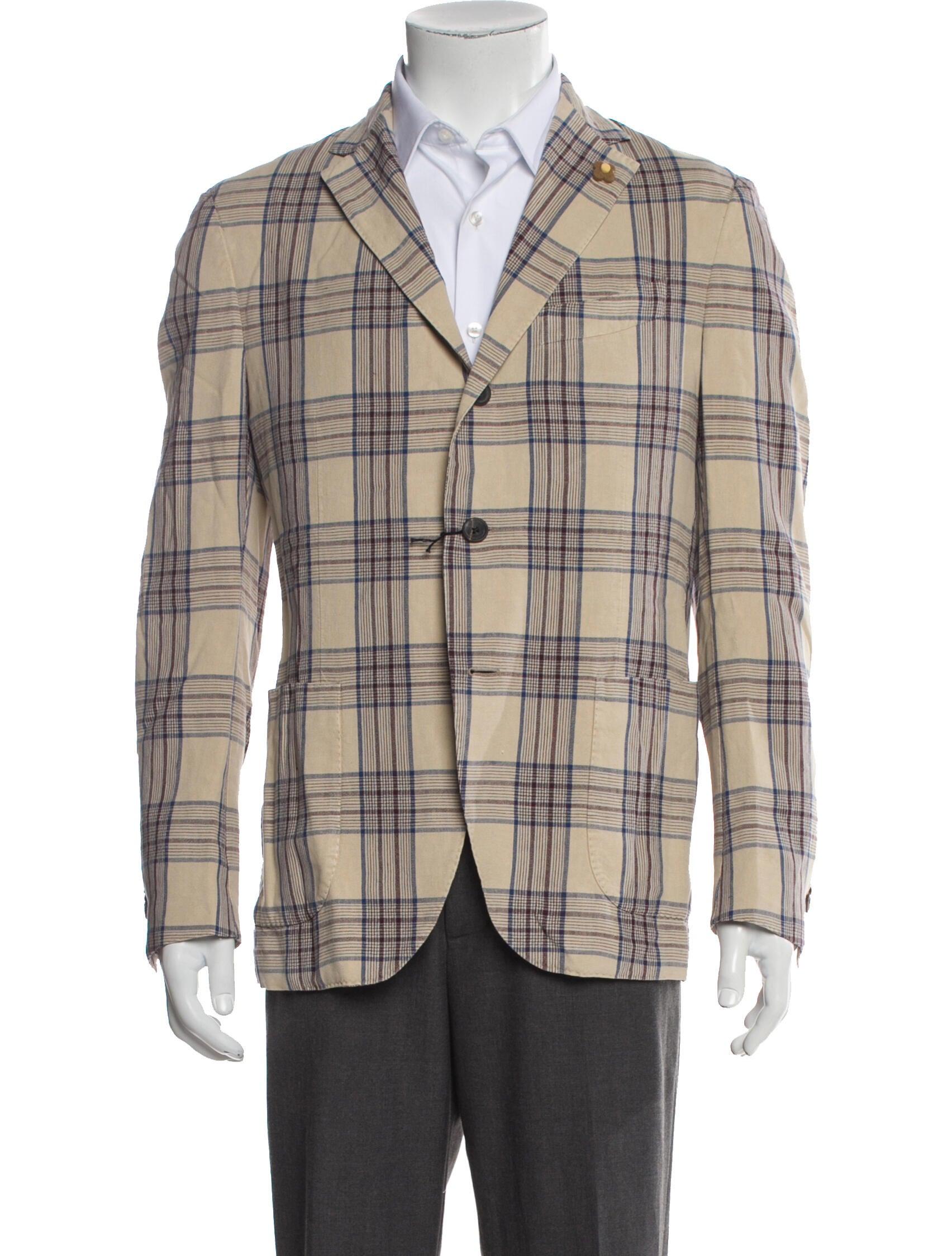 Lardini Plaid Print Peacoat w/ Tags