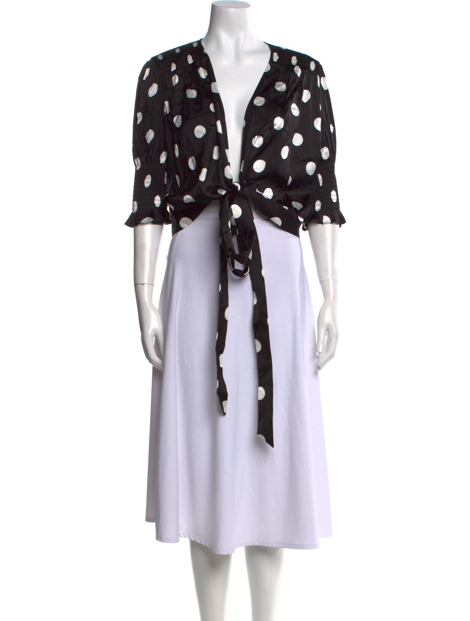 Art Dealer Polka Dot Print Plunge Neckline Crop Top