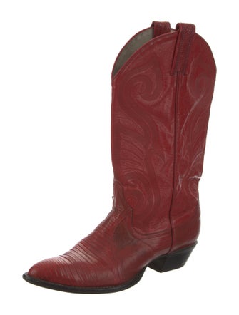 Larry Mahan Leather Embroidered Accent Western Boots