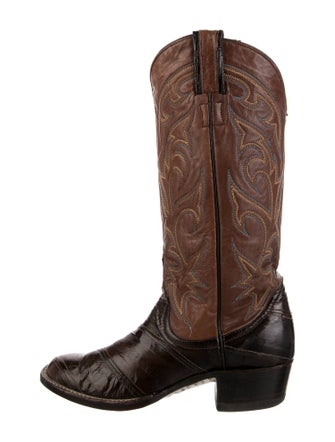 Larry Mahan Leather Colorblock Pattern Western Boots