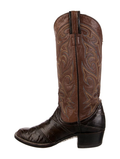 Larry Mahan Leather Colorblock Pattern Western Boots