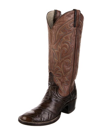 Larry Mahan Leather Colorblock Pattern Western Boots