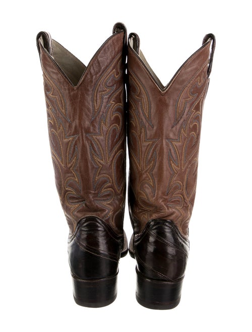 Larry Mahan Leather Colorblock Pattern Western Boots