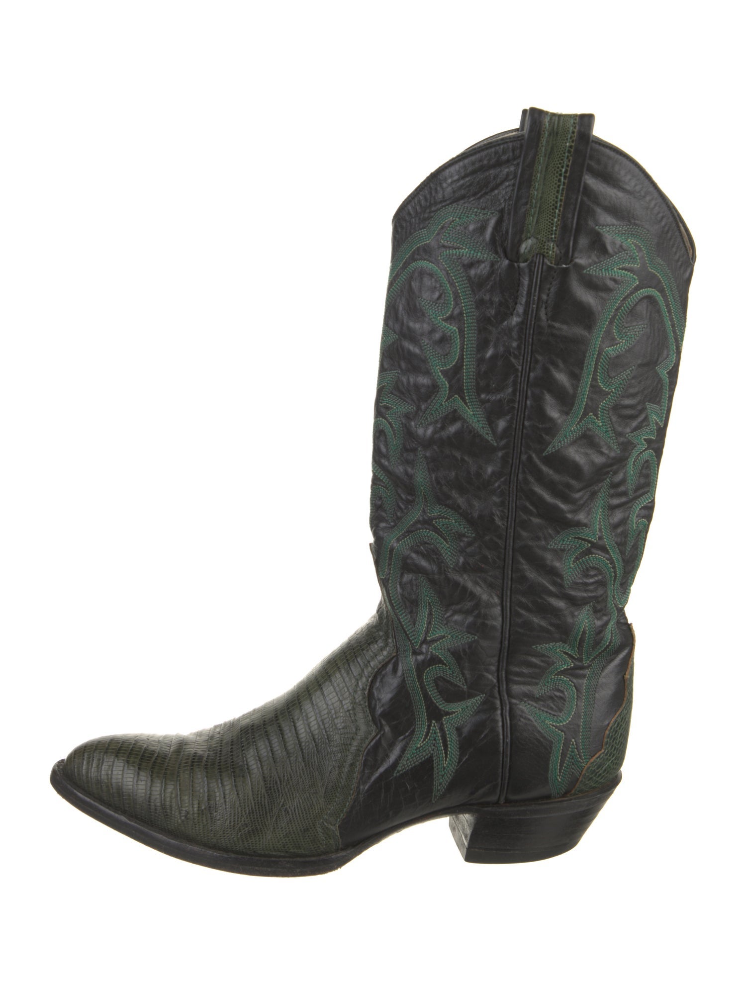 Larry Mahan Leather Embroidered Accent Western Boots