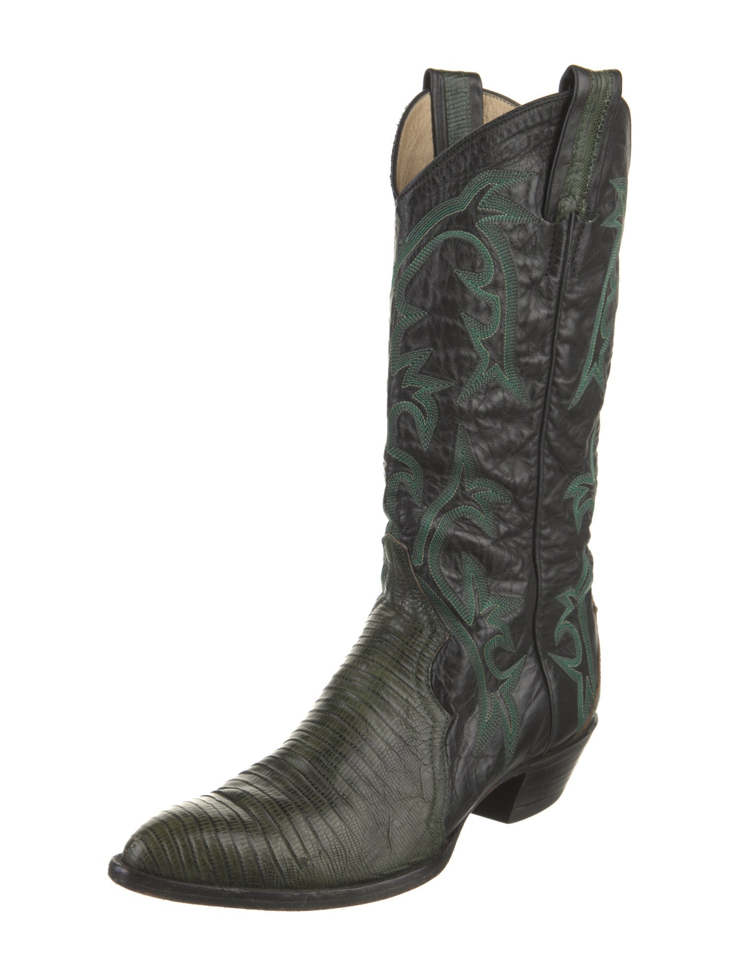 Larry Mahan Leather Embroidered Accent Western Boots