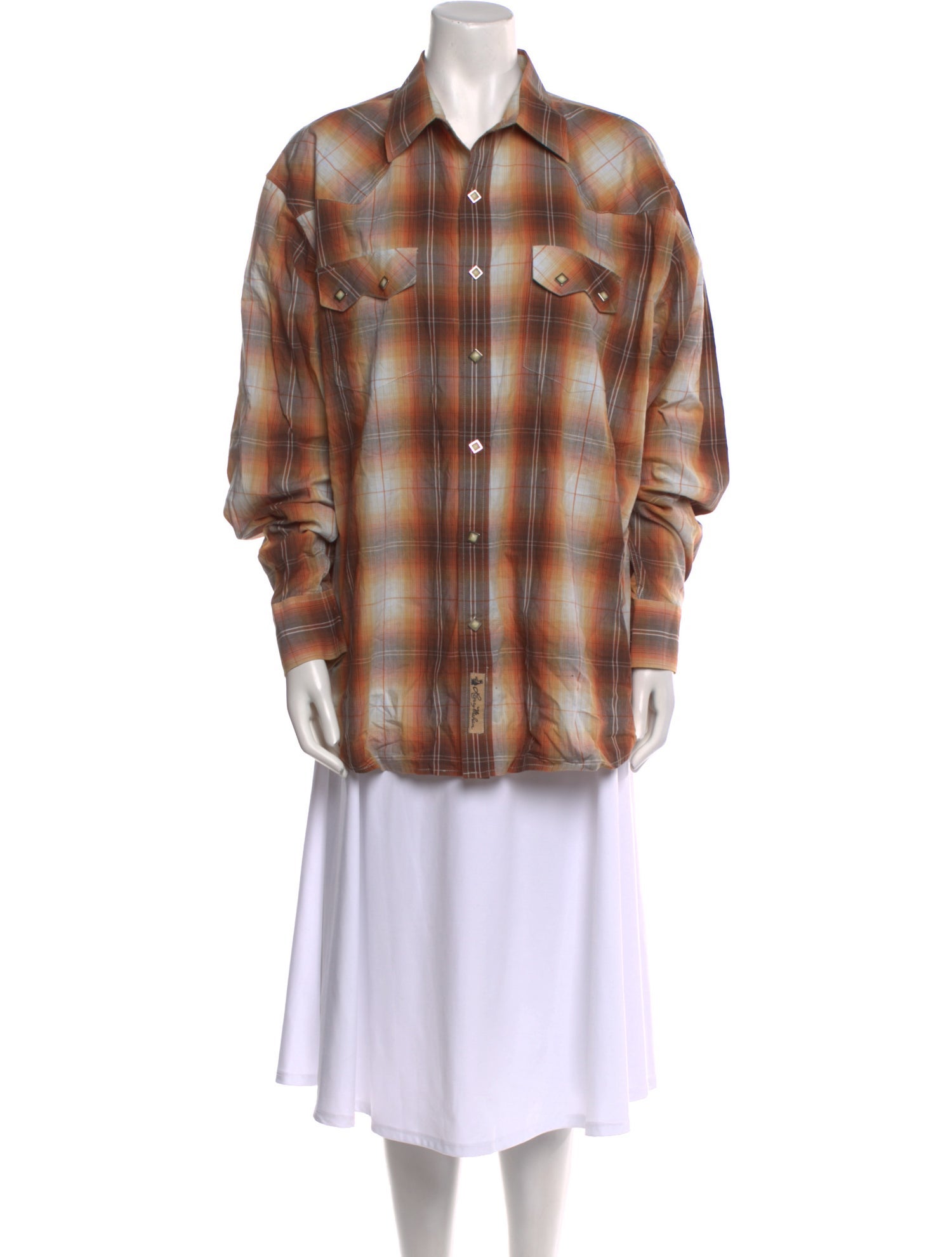Larry Mahan Plaid Print Long Sleeve Button-Up Top