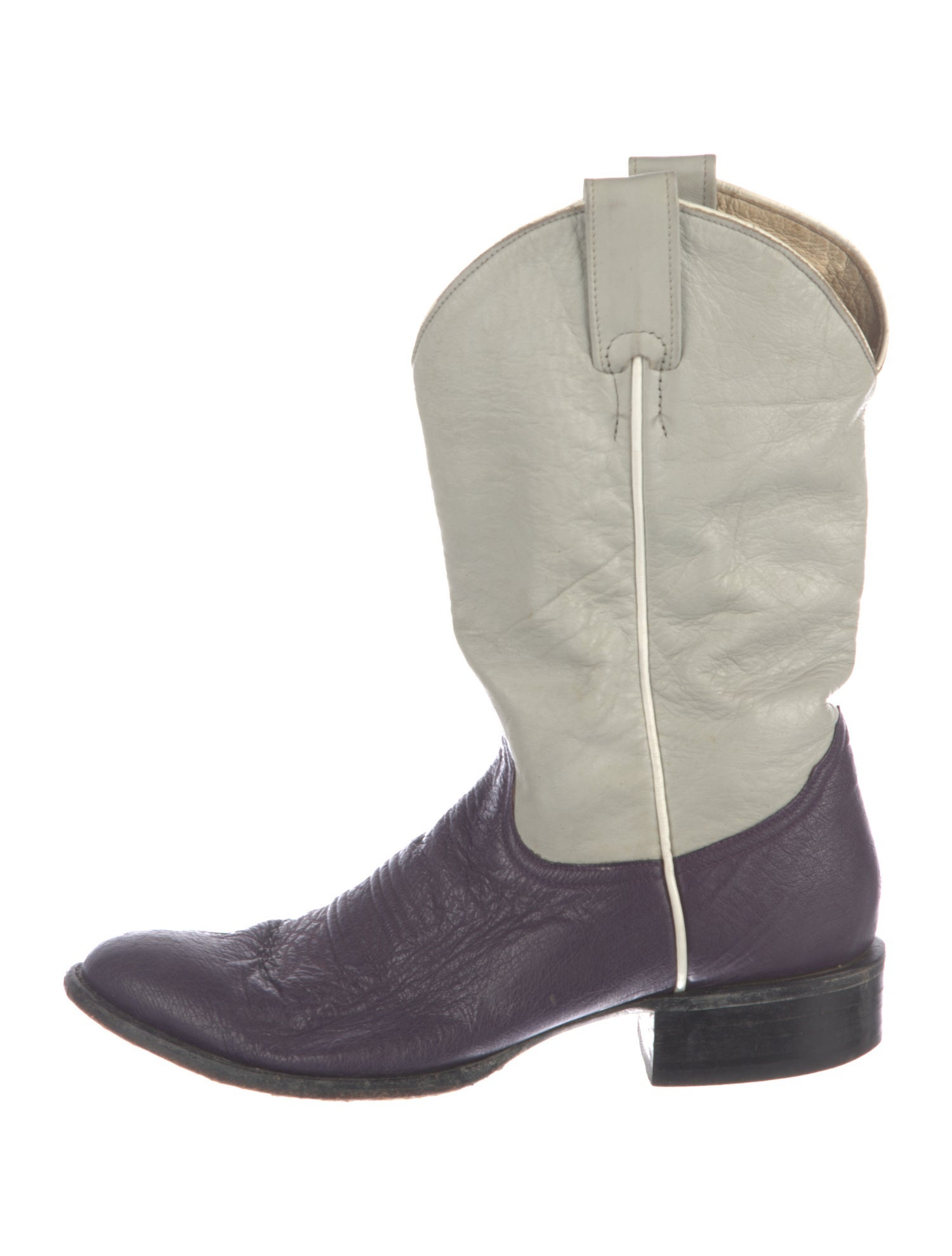 Larry Mahan Leather Colorblock Pattern Western Boots