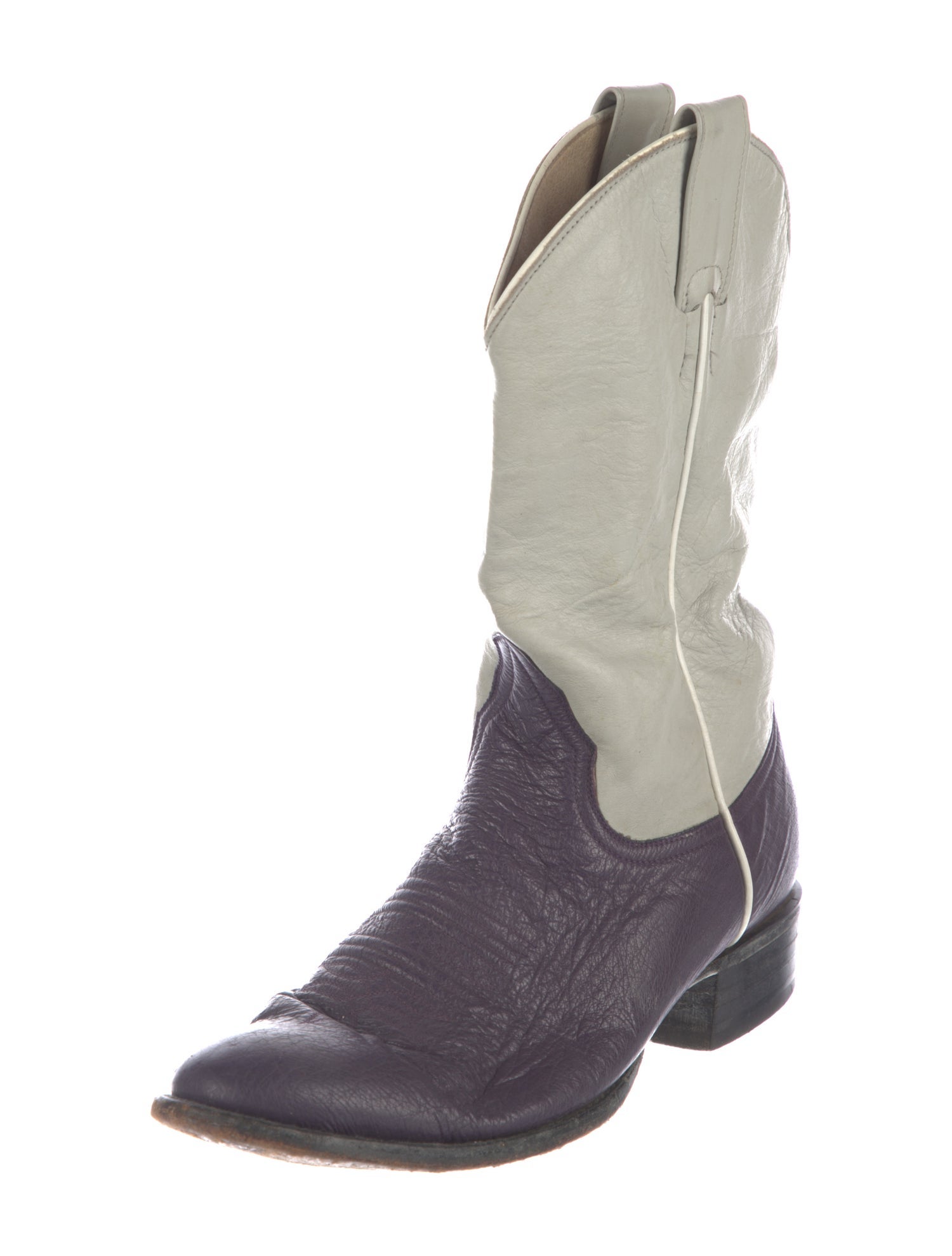 Larry Mahan Leather Colorblock Pattern Western Boots