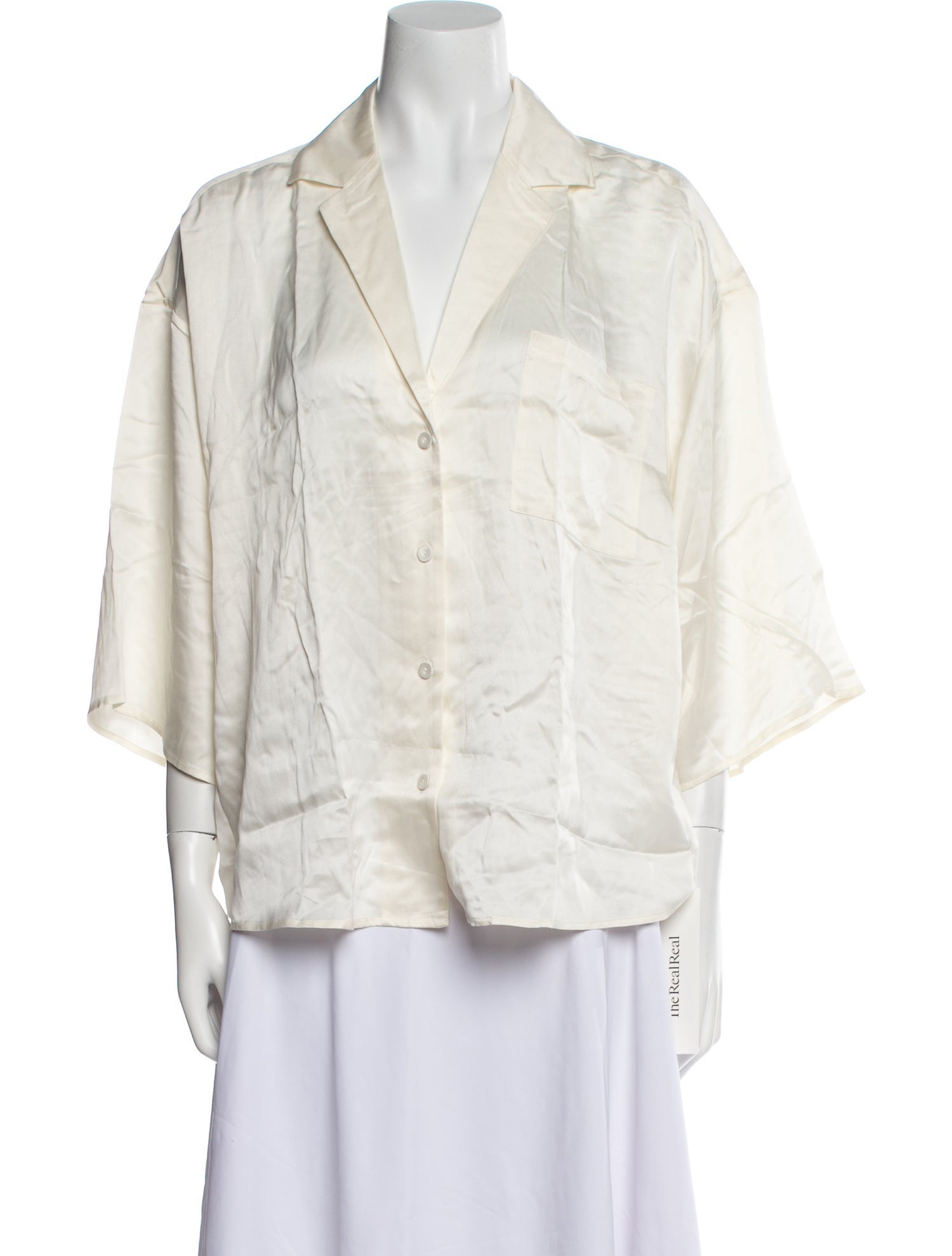 Lunya Silk Three-Quarter Sleeve Button-Up Top