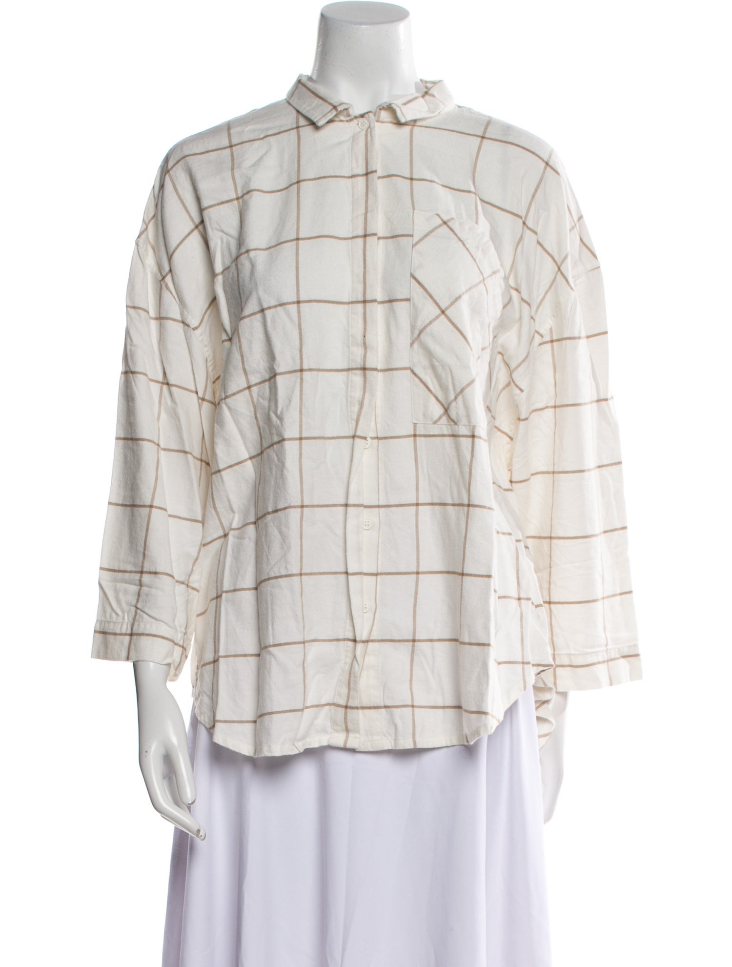 Lunya Plaid Print Mock Neck Button-Up Top