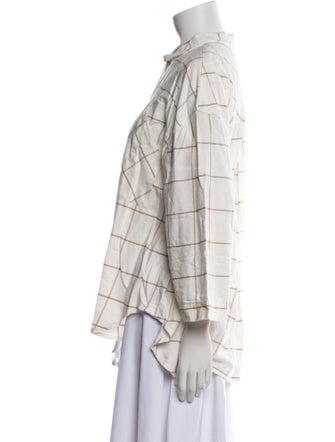 Lunya Plaid Print Mock Neck Button-Up Top