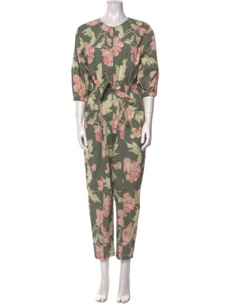 La Vie Rebecca Taylor Floral Print Crew Neck Jumpsuit
