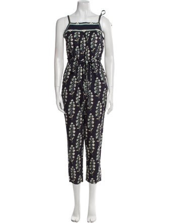 La Vie Rebecca Taylor Floral Print Square Neckline Jumpsuit