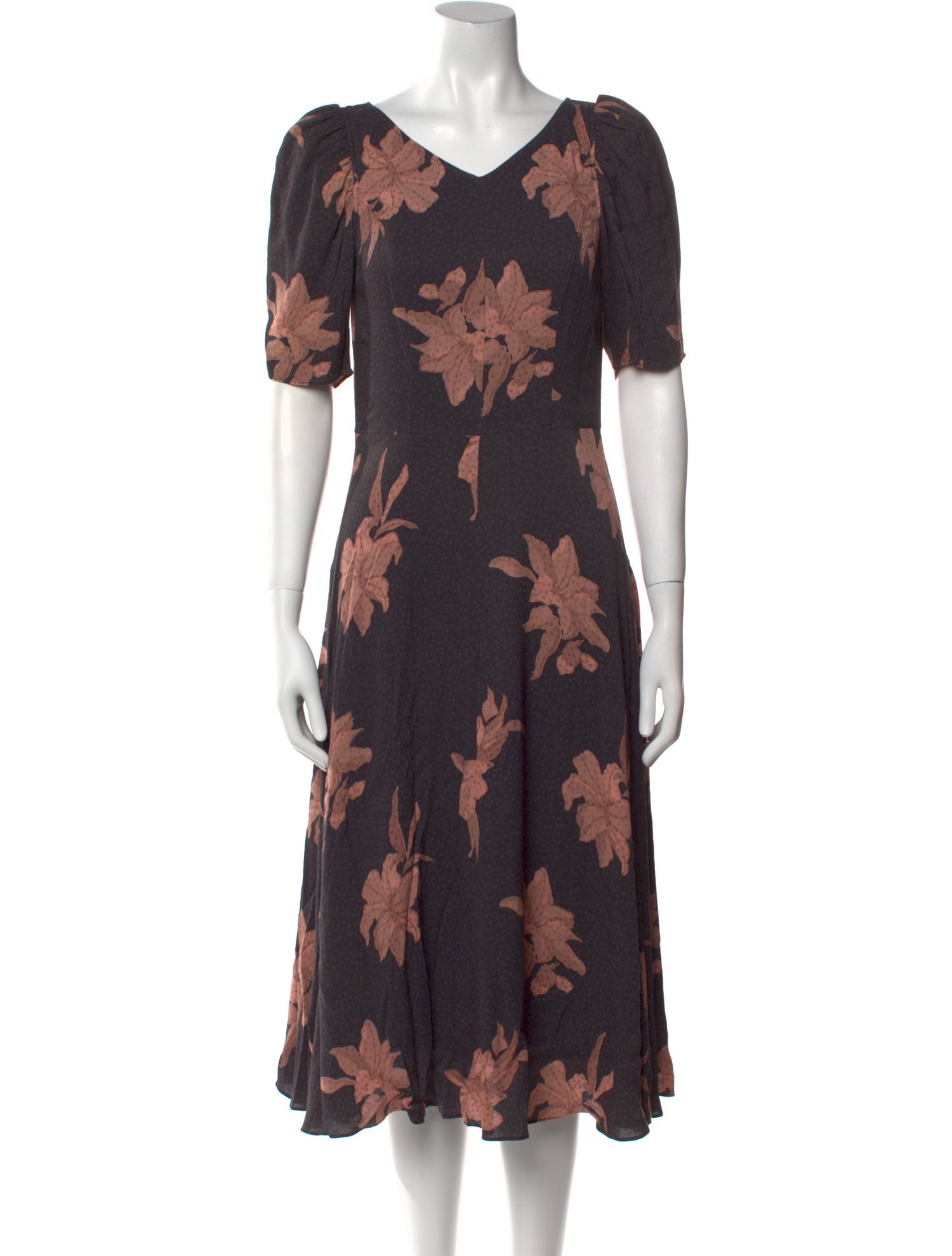 La Vie Rebecca Taylor Floral Print Midi Length Dress
