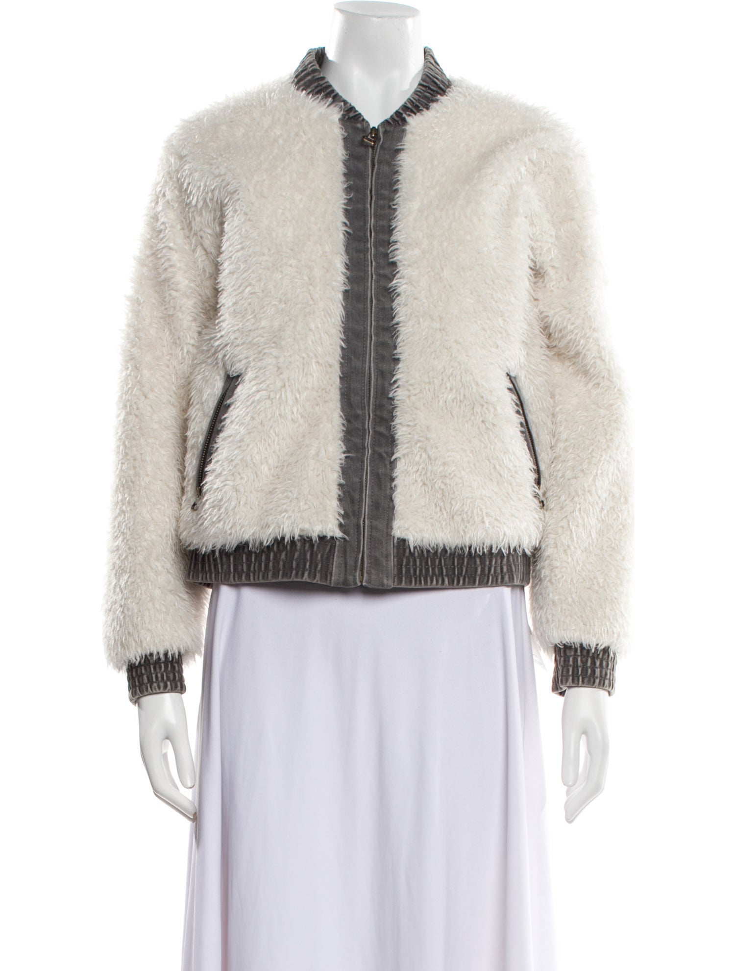 La Vie Rebecca Taylor Faux Fur Colorblock Pattern Faux Fur Jacket