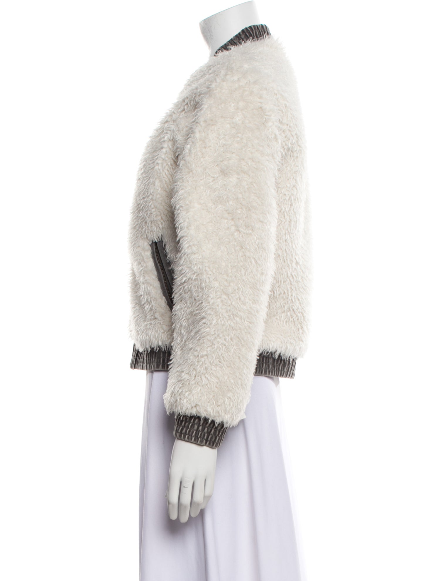 La Vie Rebecca Taylor Faux Fur Colorblock Pattern Faux Fur Jacket