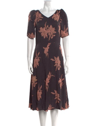 La Vie Rebecca Taylor Floral Print Midi Length Dress