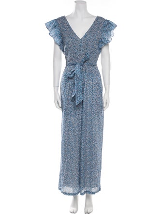 La Vie Rebecca Taylor Floral Print V-Neck Jumpsuit