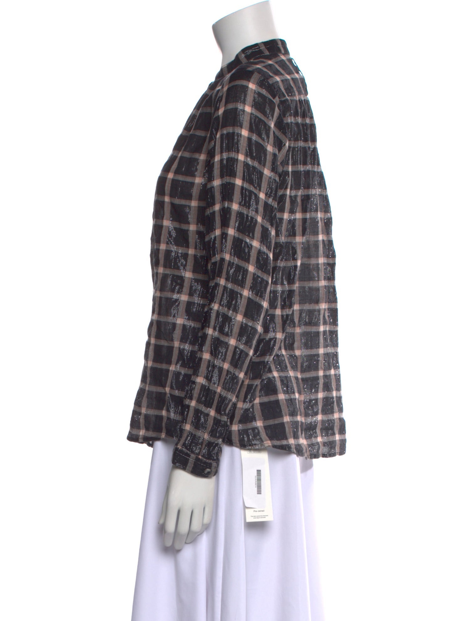 La Vie Rebecca Taylor Plaid Print Mock Neck Button-Up Top