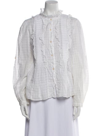 La Vie Rebecca Taylor Plaid Print Mock Neck Button-Up Top