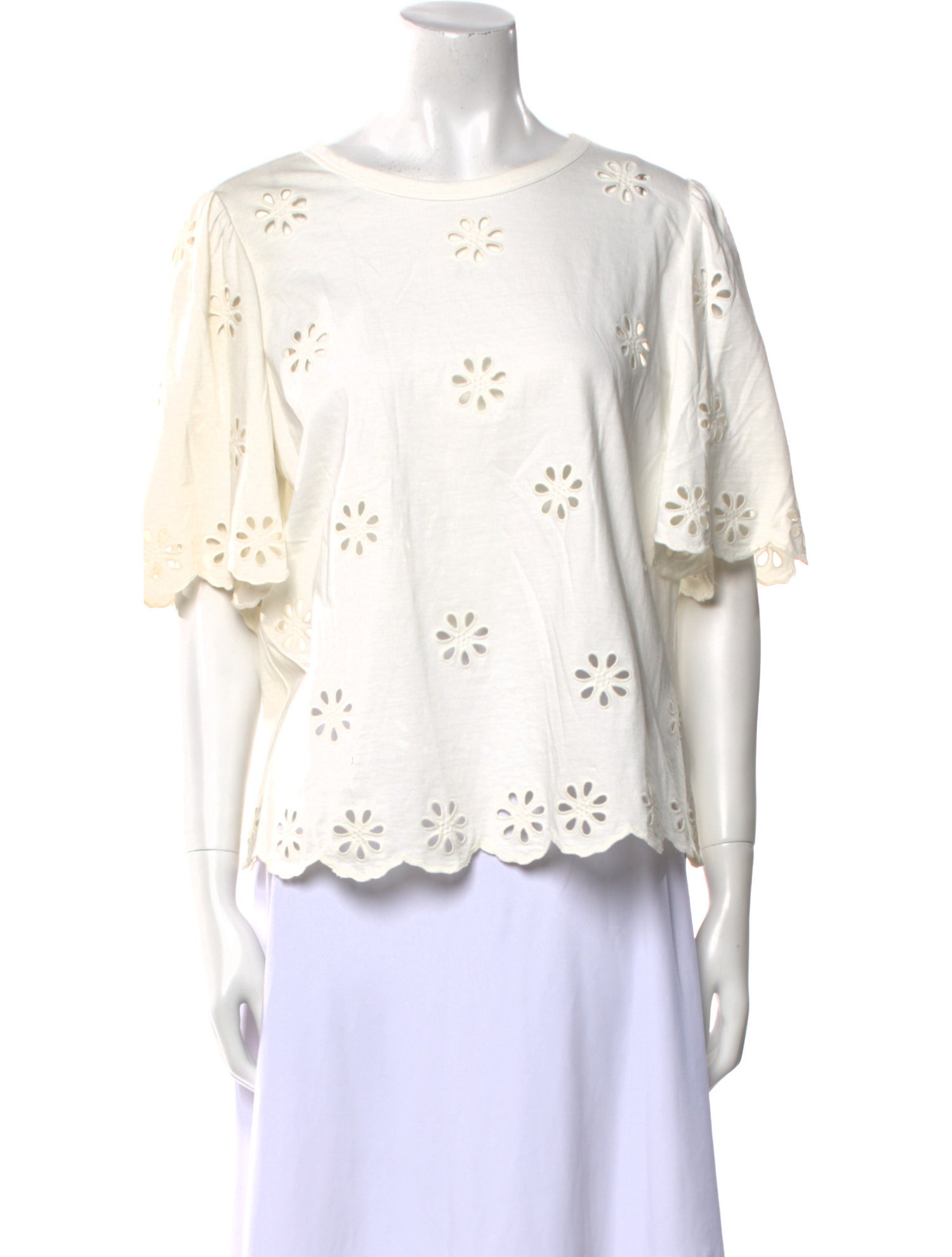 La Vie Rebecca Taylor Eyelet Bateau Neckline Top