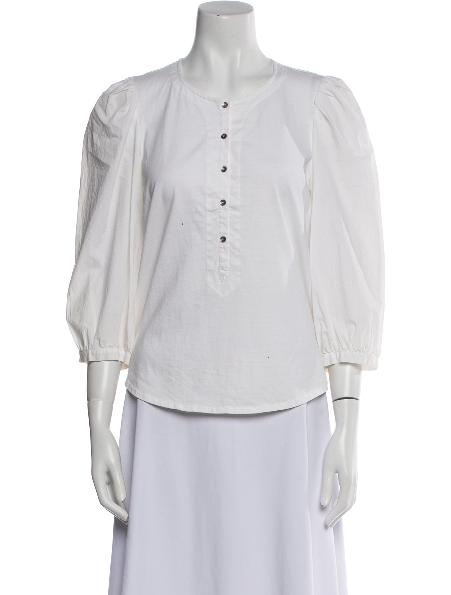 La Vie Rebecca Taylor Crew Neck Three-Quarter Sleeve Button-Up Top