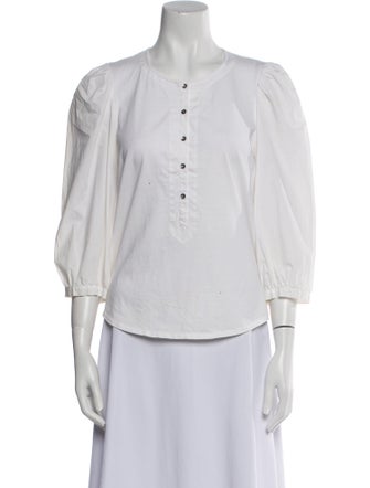 La Vie Rebecca Taylor Crew Neck Three-Quarter Sleeve Button-Up Top