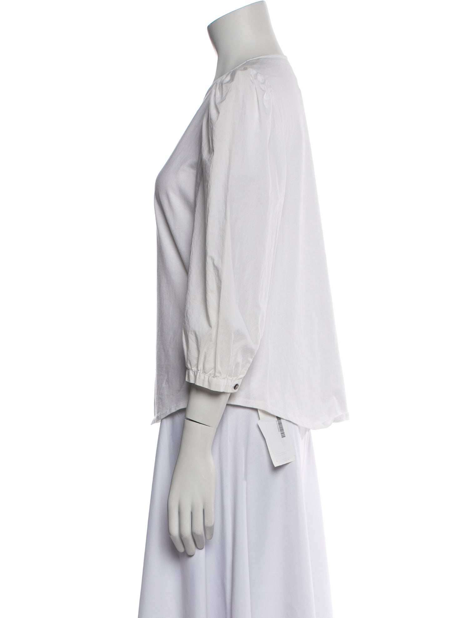 La Vie Rebecca Taylor Crew Neck Three-Quarter Sleeve Button-Up Top