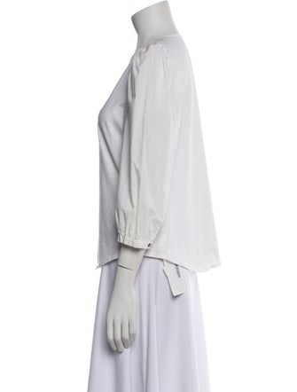 La Vie Rebecca Taylor Crew Neck Three-Quarter Sleeve Button-Up Top