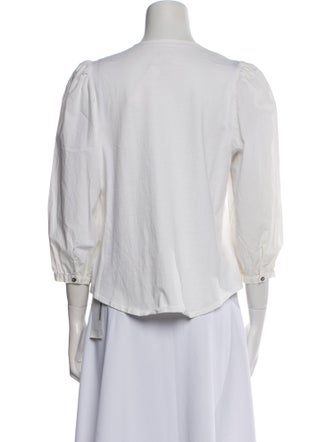 La Vie Rebecca Taylor Crew Neck Three-Quarter Sleeve Button-Up Top