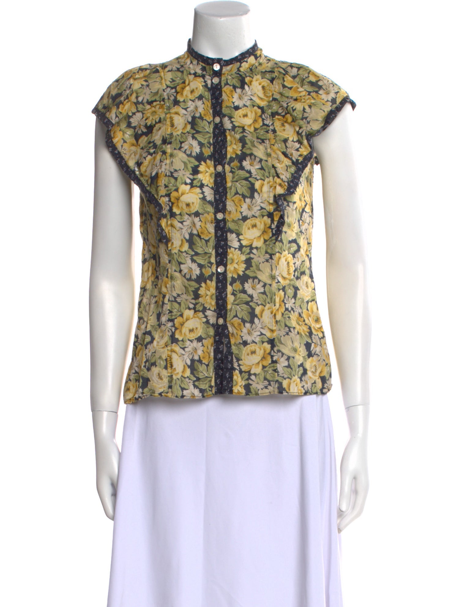 La Vie Rebecca Taylor Floral Print Mock Neck Button-Up Top w/ Tags