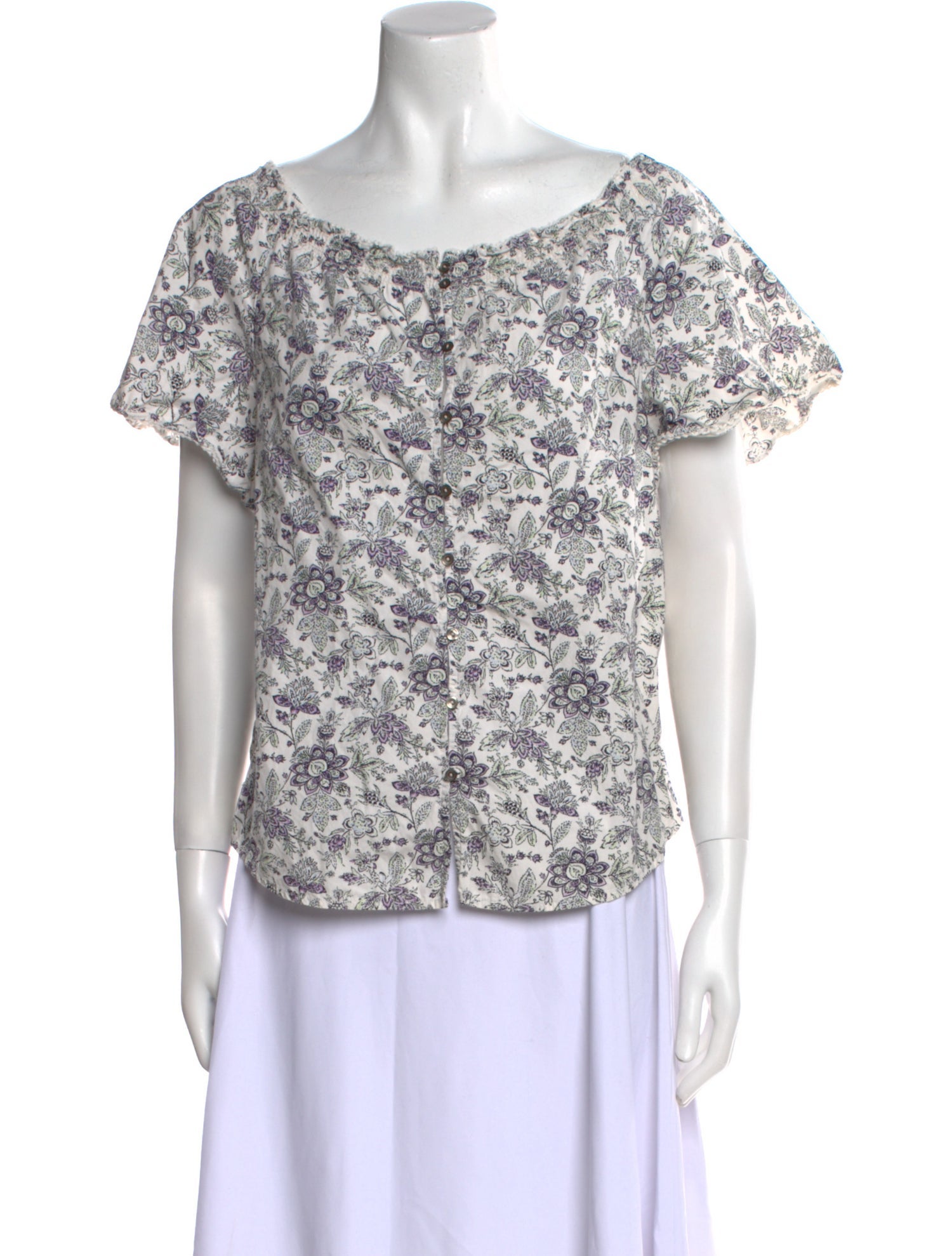 La Vie Rebecca Taylor Floral Print Scoop Neck Button-Up Top w/ Tags