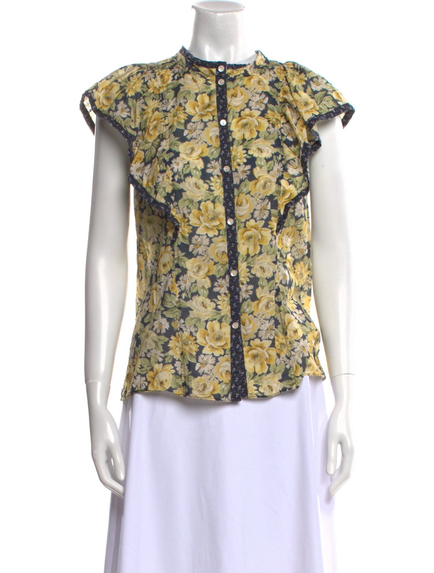 La Vie Rebecca Taylor Floral Print Crew Neck Blouse