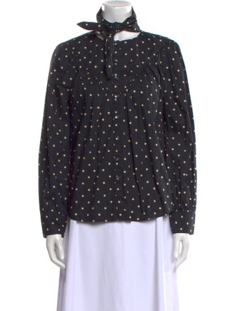 La Vie Rebecca Taylor Polka Dot Print Mock Neck Button-Up Top