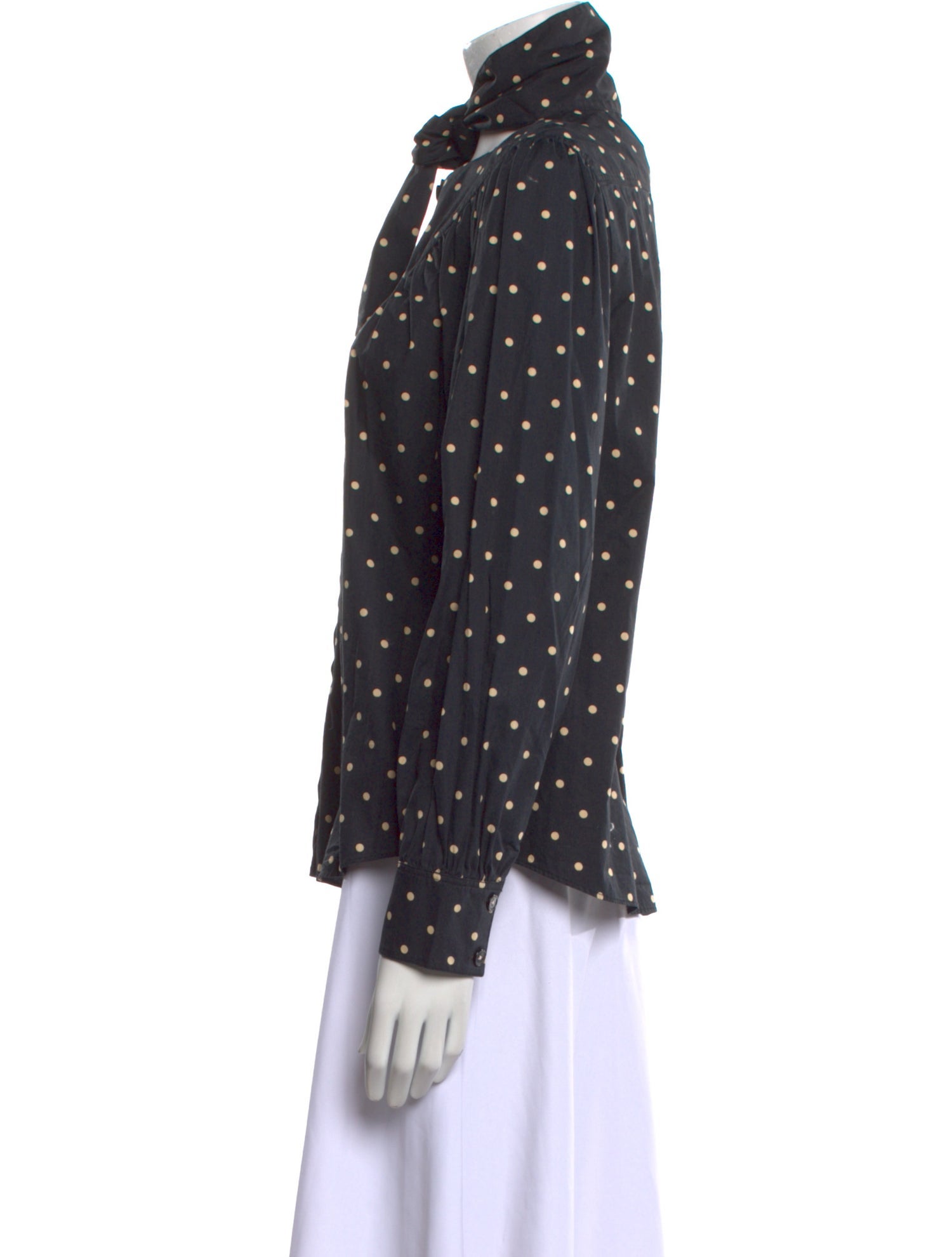 La Vie Rebecca Taylor Polka Dot Print Mock Neck Button-Up Top