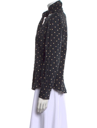 La Vie Rebecca Taylor Polka Dot Print Mock Neck Button-Up Top