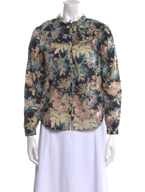 La Vie Rebecca Taylor Floral Print Mock Neck Blouse