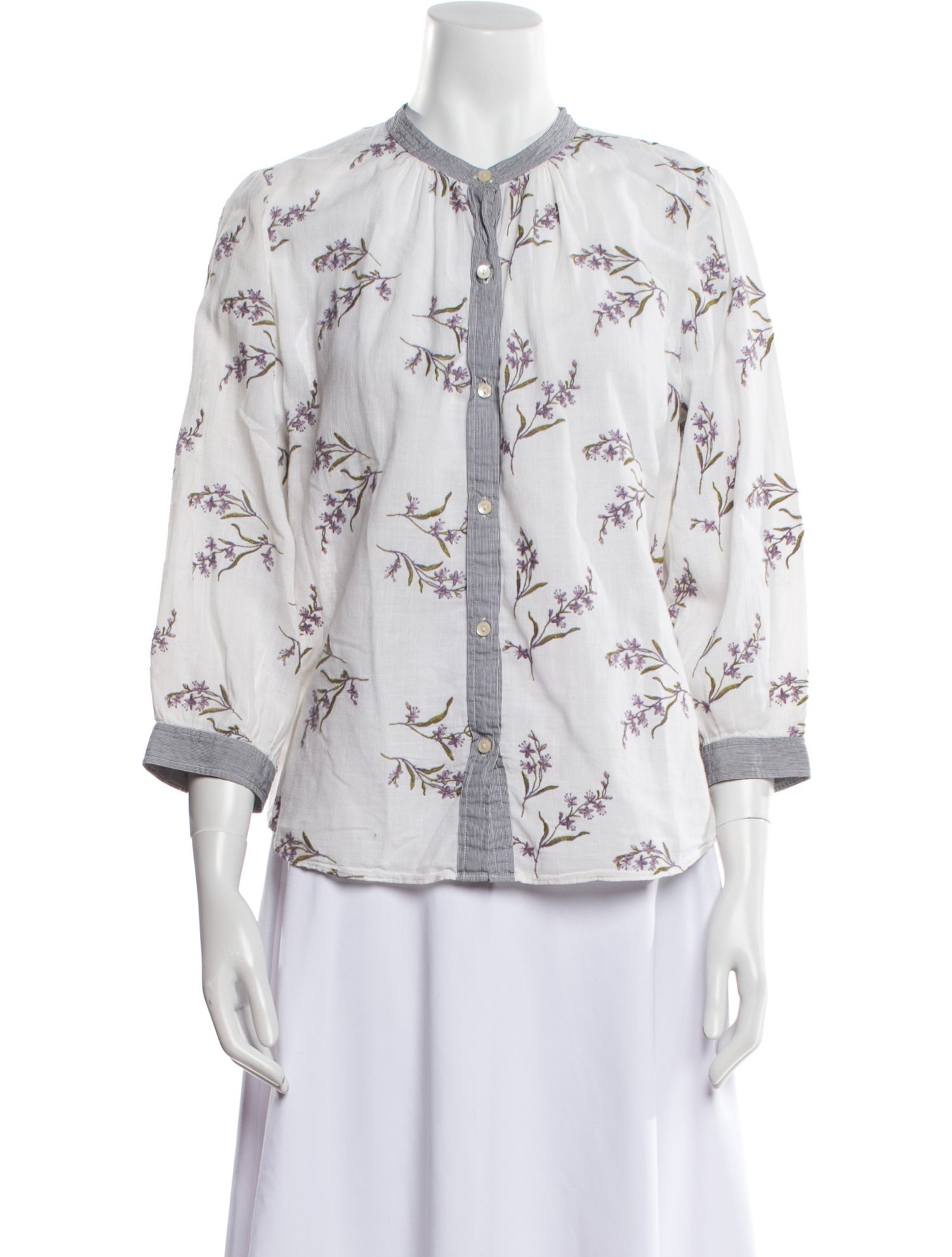 La Vie Rebecca Taylor Floral Print Three-Quarter Sleeve Button-Up Top