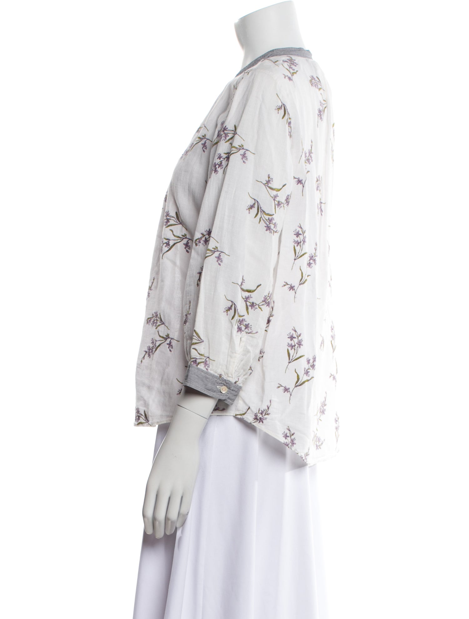 La Vie Rebecca Taylor Floral Print Three-Quarter Sleeve Button-Up Top