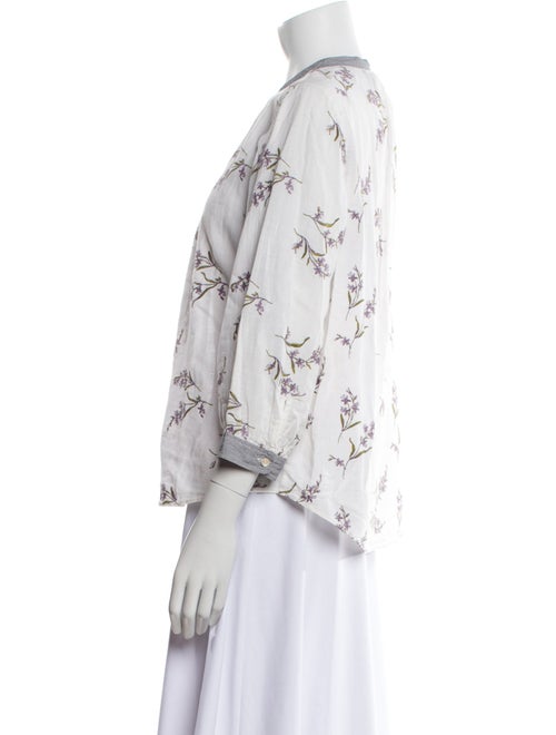 La Vie Rebecca Taylor Floral Print Three-Quarter Sleeve Button-Up Top